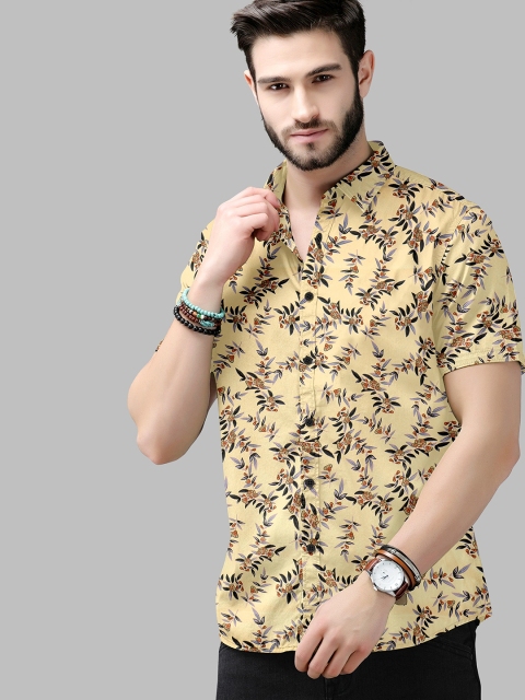 

Fashion FRICKS Men Cream-Coloured & Brown Standard Floral Printed Casual Shirt