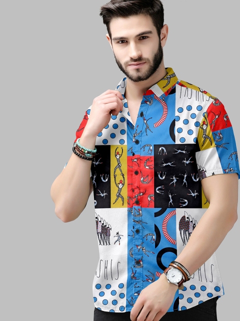 

Fashion FRICKS Men Blue & White Standard Graphic Printed Casual Shirt