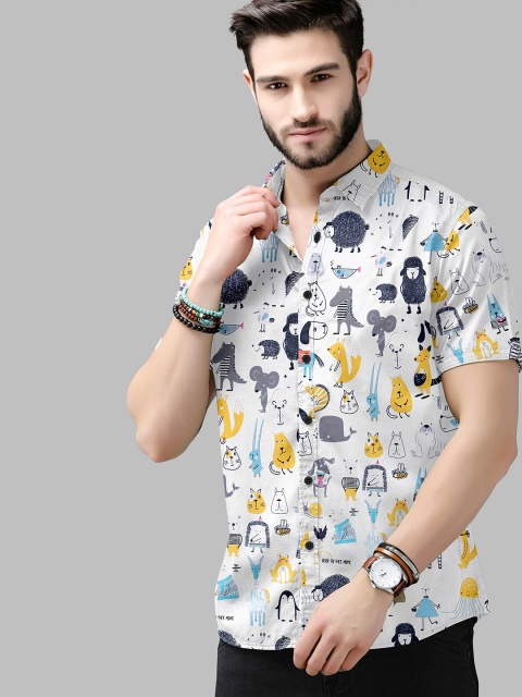 

Fashion FRICKS Men White & Yellow Standard Printed Casual Shirt