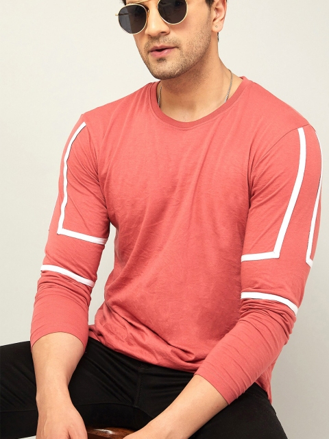 

GESPO Men Peach-Coloured & White Round Neck T-shirt