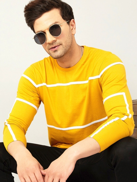 

GESPO Men Mustard Yellow Striped T-shirt