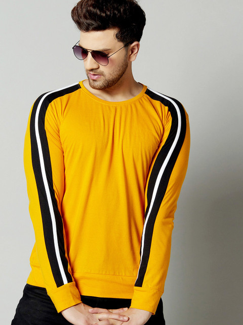 

GESPO Men Mustard Yellow & Black Striped T-shirt
