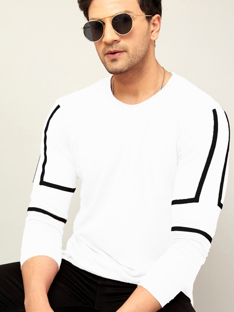 

GESPO Men White & Black Striped T-shirt