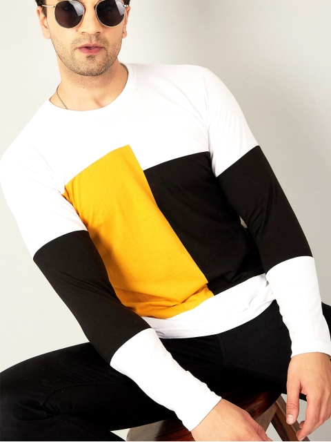 

GESPO Men White & Yellow Colourblocked T-shirt