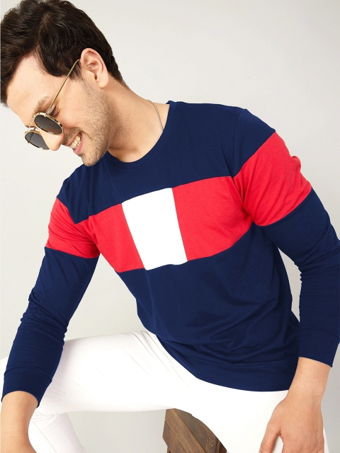 

GESPO Men Blue & Red Colourblocked T-shirt