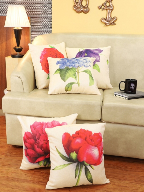 

CDI Set of 5 Floral Square Cushion Covers, Cream