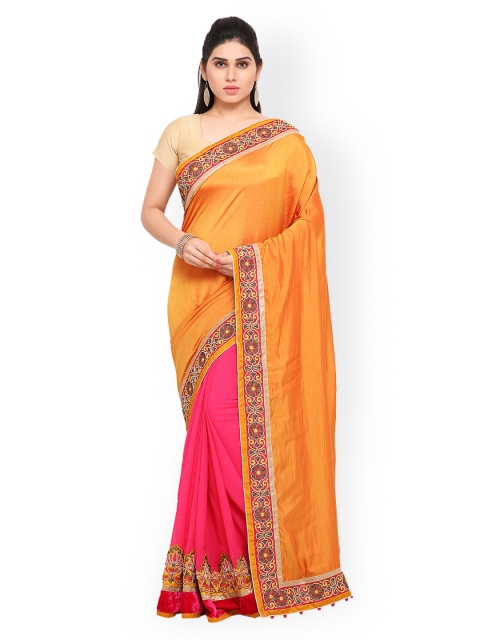 

Kvsfab Orange & Pink Pure Georgette Saree with Embroidered Detail