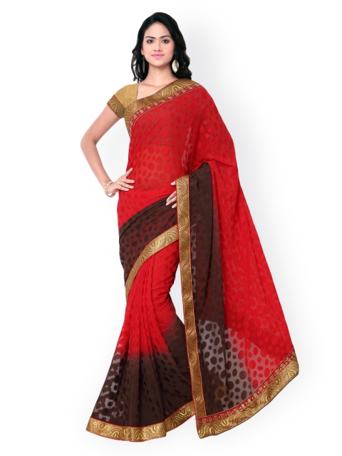 

Kvsfab Red & Brown Jacqauard Ombre-Dyed Poly Georgette Saree