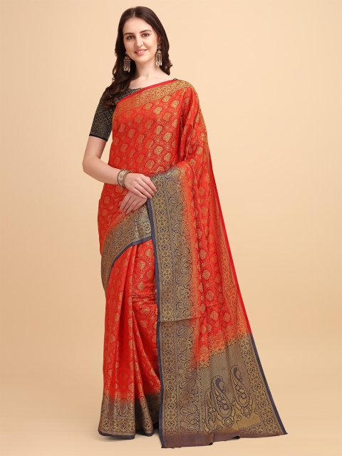 

TEREZA Red & Gold-Toned Woven Design Zari Pure Silk Banarasi Saree