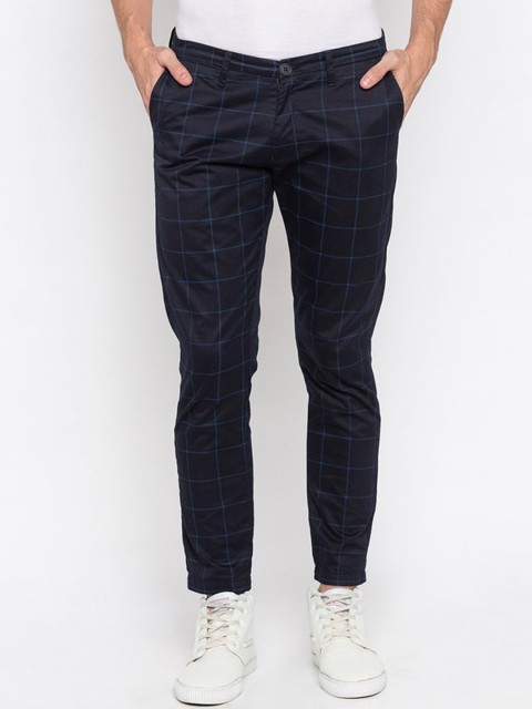 

SPYKAR Men Blue Checked Slim Fit Trousers