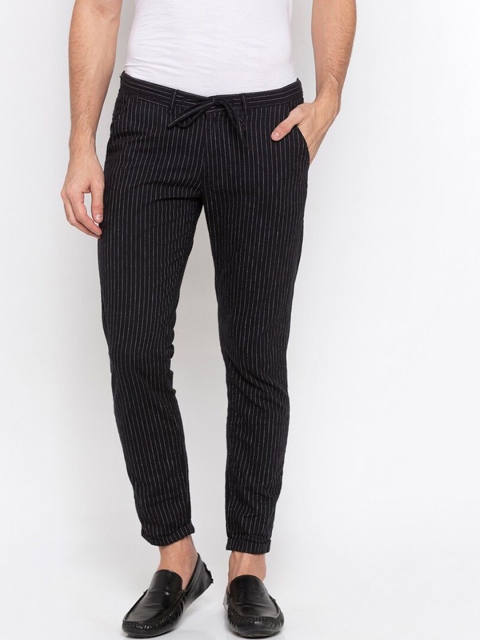 

SPYKAR Men Black Striped Slim Fit Trousers