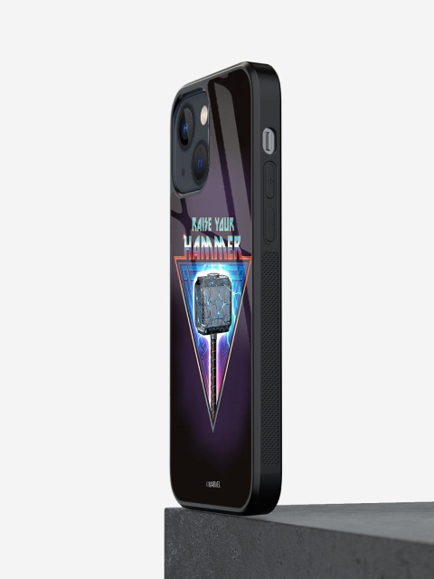 

macmerise Black & Blue Printed Mighty Raise your Hammer iPhone 13 Glass Back Case