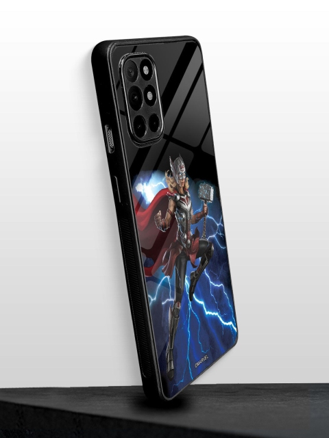 macmerise Blue & Black Printed Mighty Thor Attack iPhone Oneplus 8T Glass Phone Back Case
