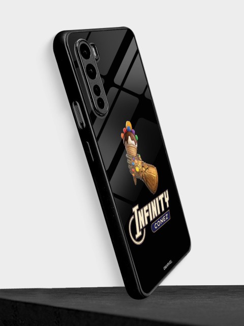 

macmerise Black & White Printed Infinity Conez Oneplus Nord Glass Phone Back Case