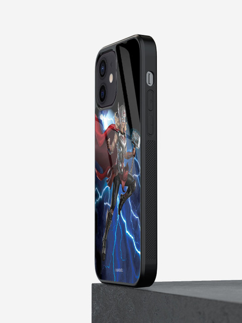 

macmerise Black & Blue Printed Mighty Thor Attack iPhone 12 Glass Back Case