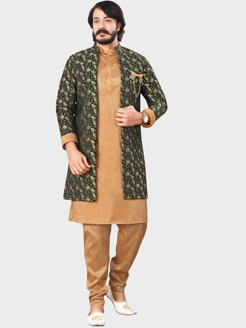 

amzira Men Leaf Printed Kurta with Pyjamas, Green