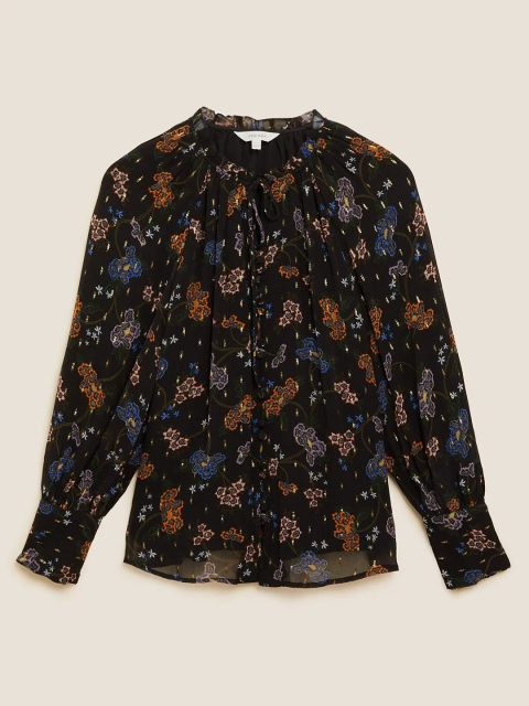 

Marks & Spencer Women Black Floral Print Top