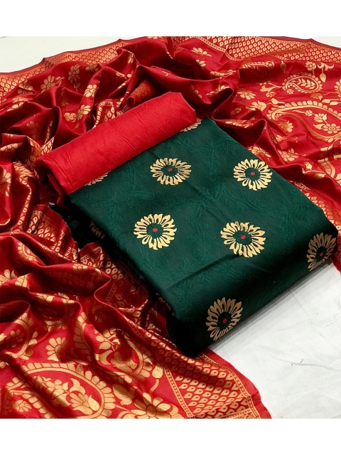 

MORLY Green & Red Dupion Silk Unstitched Dress Material