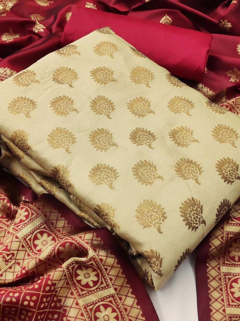 

MORLY Beige & Gold-Toned Dupion Silk Unstitched Dress Material