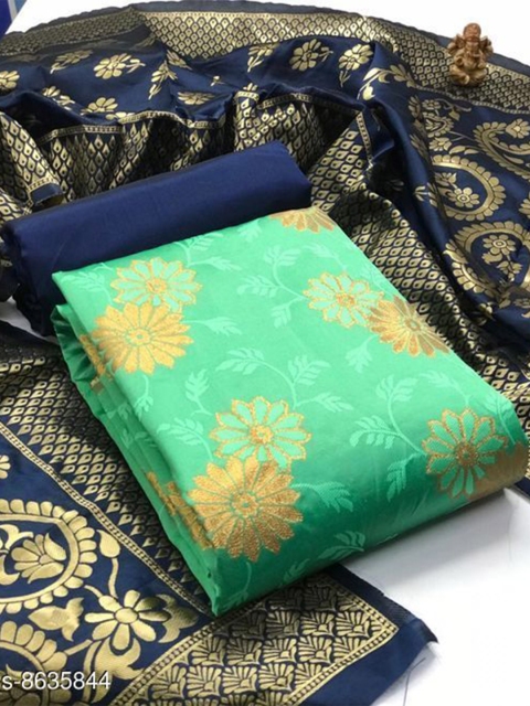 

MORLY Sea Green & Blue Dupion Silk Unstitched Dress Material