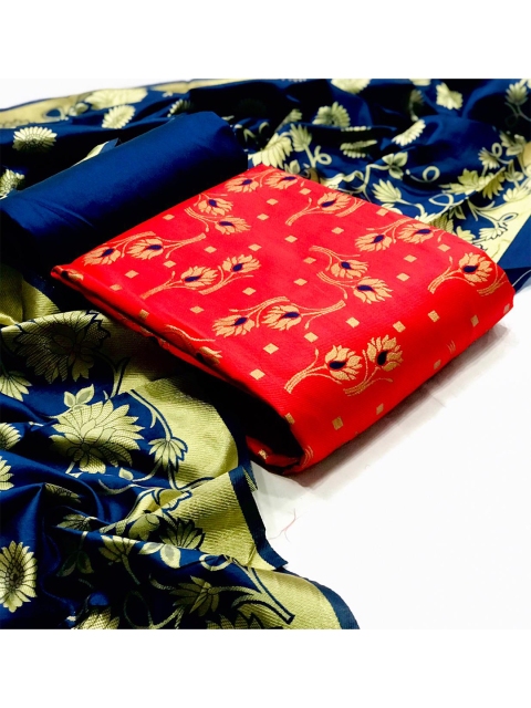 

MORLY Women Red & Blue Banarasi Jacquard Unstitched Dress Material