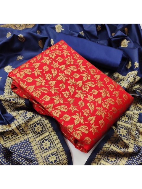 

MORLY Red & Blue Dupion Silk Unstitched Dress Material