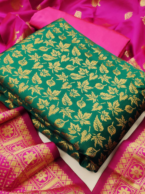 

MORLY Green & Gold-Toned Dupion Silk Unstitched Dress Material