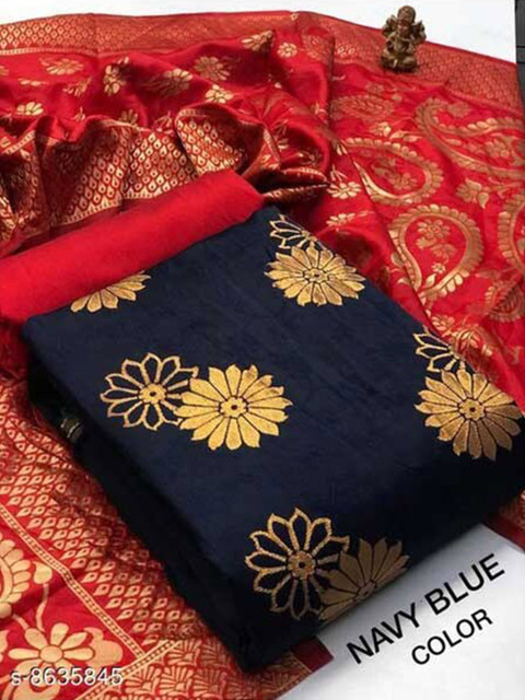 

MORLY Blue & Red Dupion Silk Unstitched Dress Material