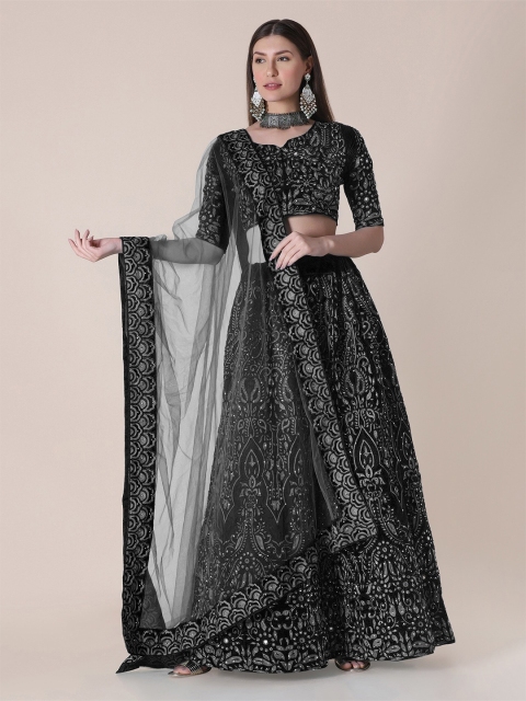 

Warthy Ent Black Embellished Thread Work Semi-Stitched Lehenga & Unstitched Blouse With Dupatta