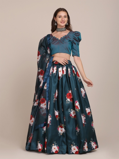 

Warthy Ent Blue & Red Semi-Stitched Lehenga & Unstitched Blouse With Dupatta