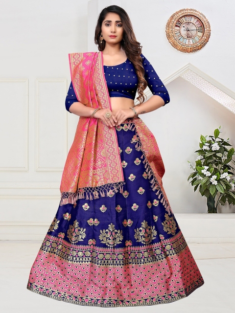 

Warthy Ent Pink & Blue Semi-Stitched Lehenga & Unstitched Blouse With Dupatta