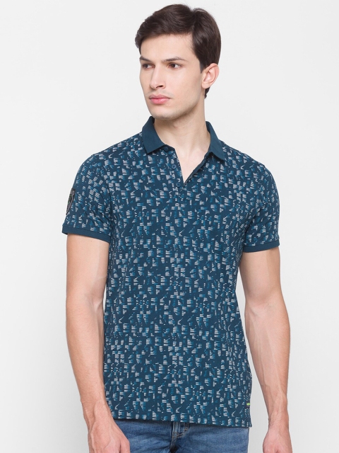 

SPYKAR Men Teal Printed Polo Collar Slim Fit T-shirt