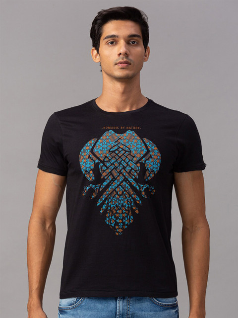 

SPYKAR Men Black & Blue Printed Slim Fit T-shirt