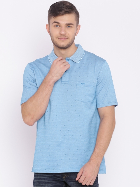 

ColorPlus Men Blue Self-Design Classic Fit Polo Collar T-shirt
