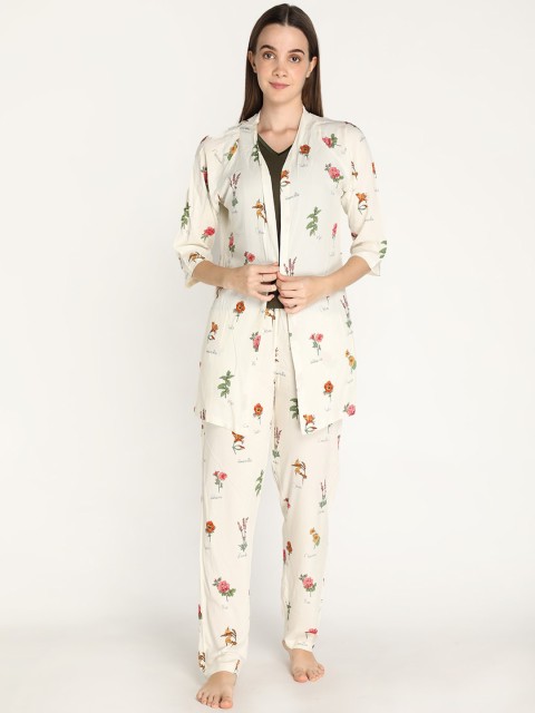 

Organzaa Women Off White & Red Printed Night suit