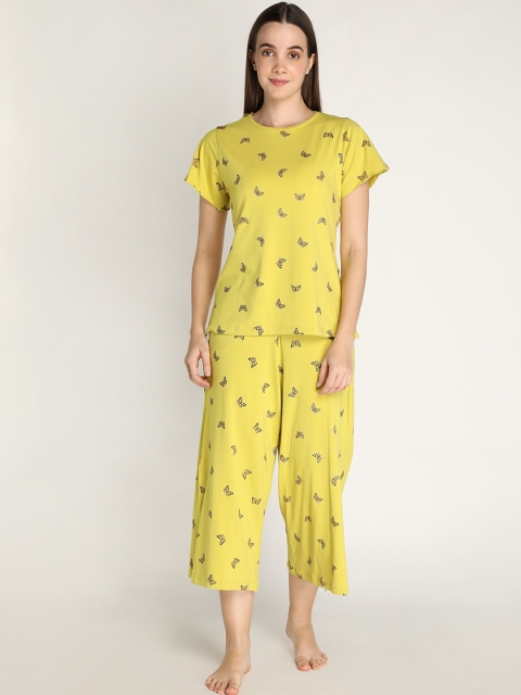 

Organzaa Women Yellow & Black Printed Night suit
