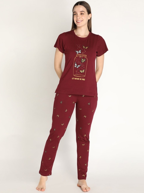 

Organzaa Women Maroon & Yellow Printed Night suit