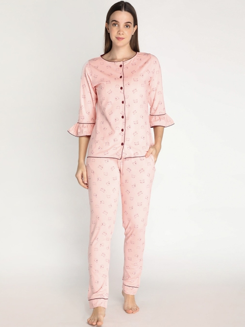 

Organzaa Women Pink Printed Night suit