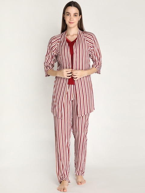 

Organzaa Women Maroon & Beige Printed Night suit