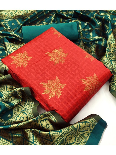 

MORLY Women Dupion Silk Unstitched Dress Material, Red