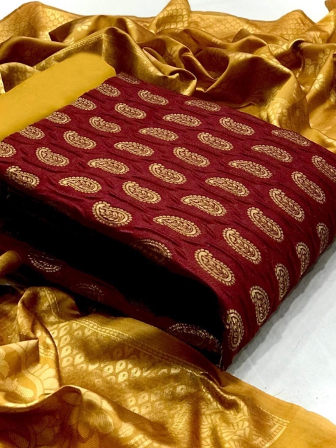 

MORLY Women Dupion Silk Unstitched Dress Material, Maroon