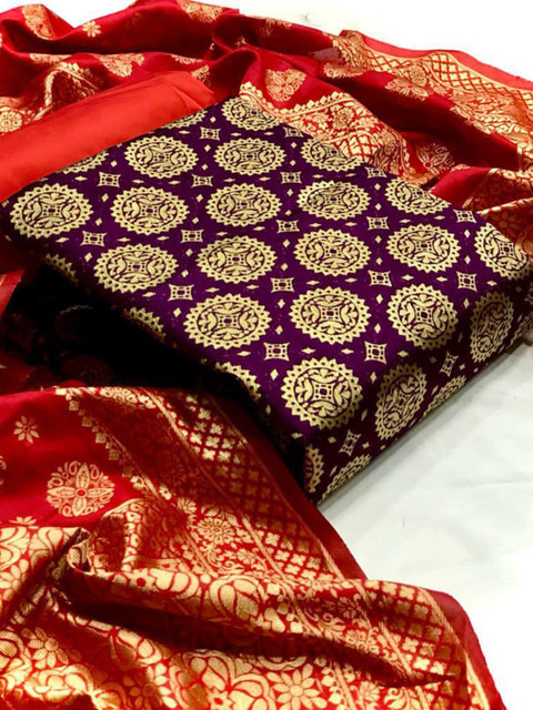 

MORLY Women Dupion Silk Unstitched Dress Material, Purple