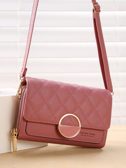 

Diva Dale Pink Textured PU Structured Sling Bag