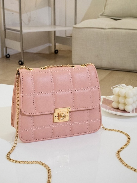 

Diva Dale Pink Textured PU Structured Sling Bag with Quilted