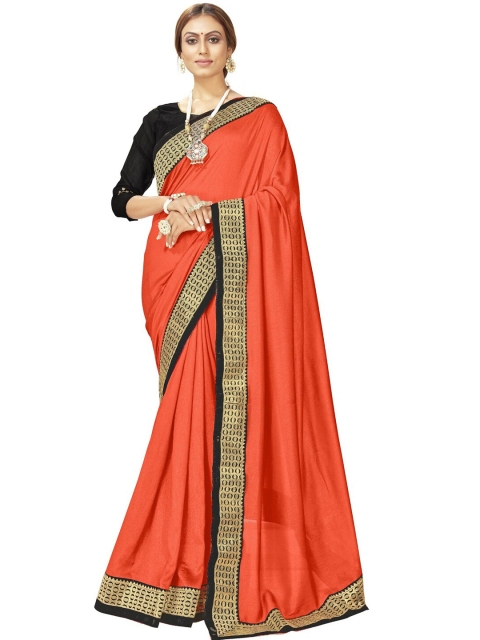 

MotiHamir Orange & Black Zari Woven Design Border Saree