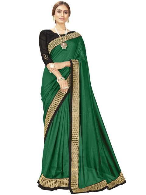 

MotiHamir Green & Gold-Toned Zari Woven Design Border Saree