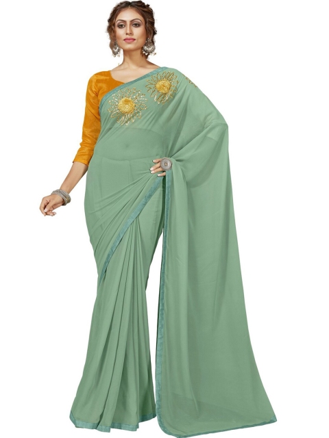 

MotiHamir Green & Gold-Toned Floral Gotta Patti Saree