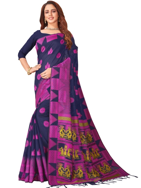 

MotiHamir Blue & Violet Geometric Printed Saree