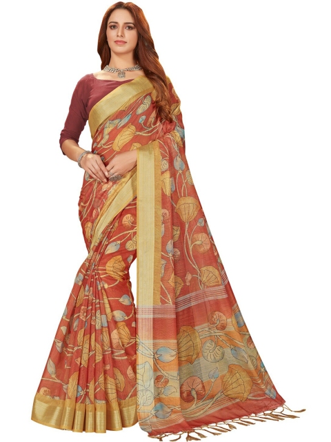 

MotiHamir Maroon & Beige Floral Printed Saree