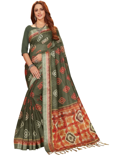 

MotiHamir Green & Red Bandhani Printed Saree